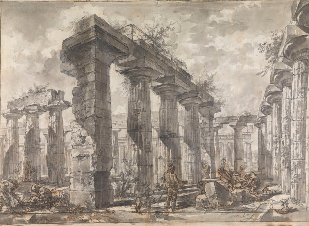 Giovanni Battista Piranesi ￼View of the Interior of the Basilica, Looking North ￼(Study for plate V of the Différentes vues de Pesto) (ca. 1777-78). (Photo: Courtesy of the Trustees of Sir John Soane's Museum)