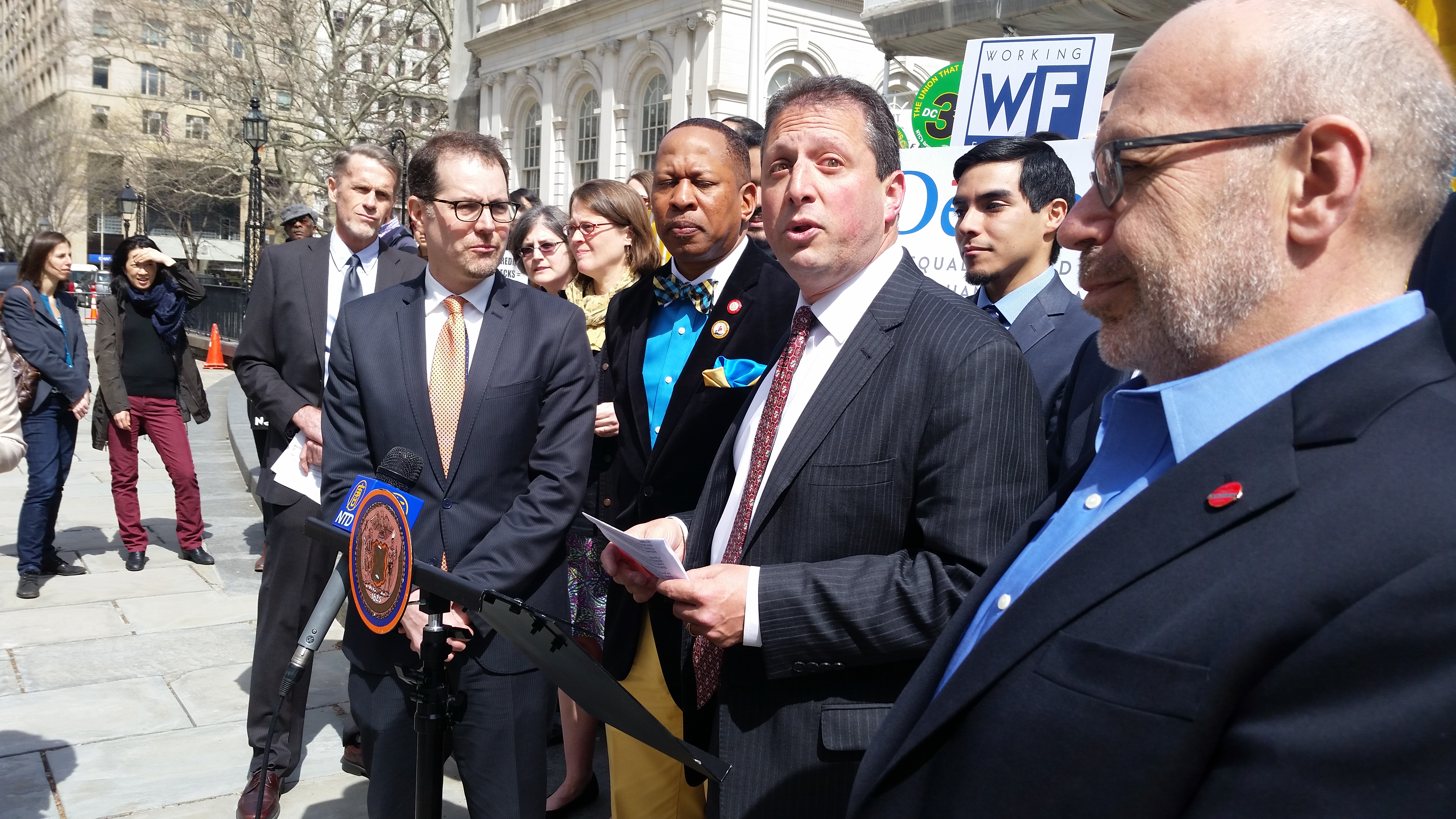 Councilman Brad Lander speaks during a rally for legislation to ban credit checks in hiring for most jobs. (Photo: Ross Barkan/New York Observer)