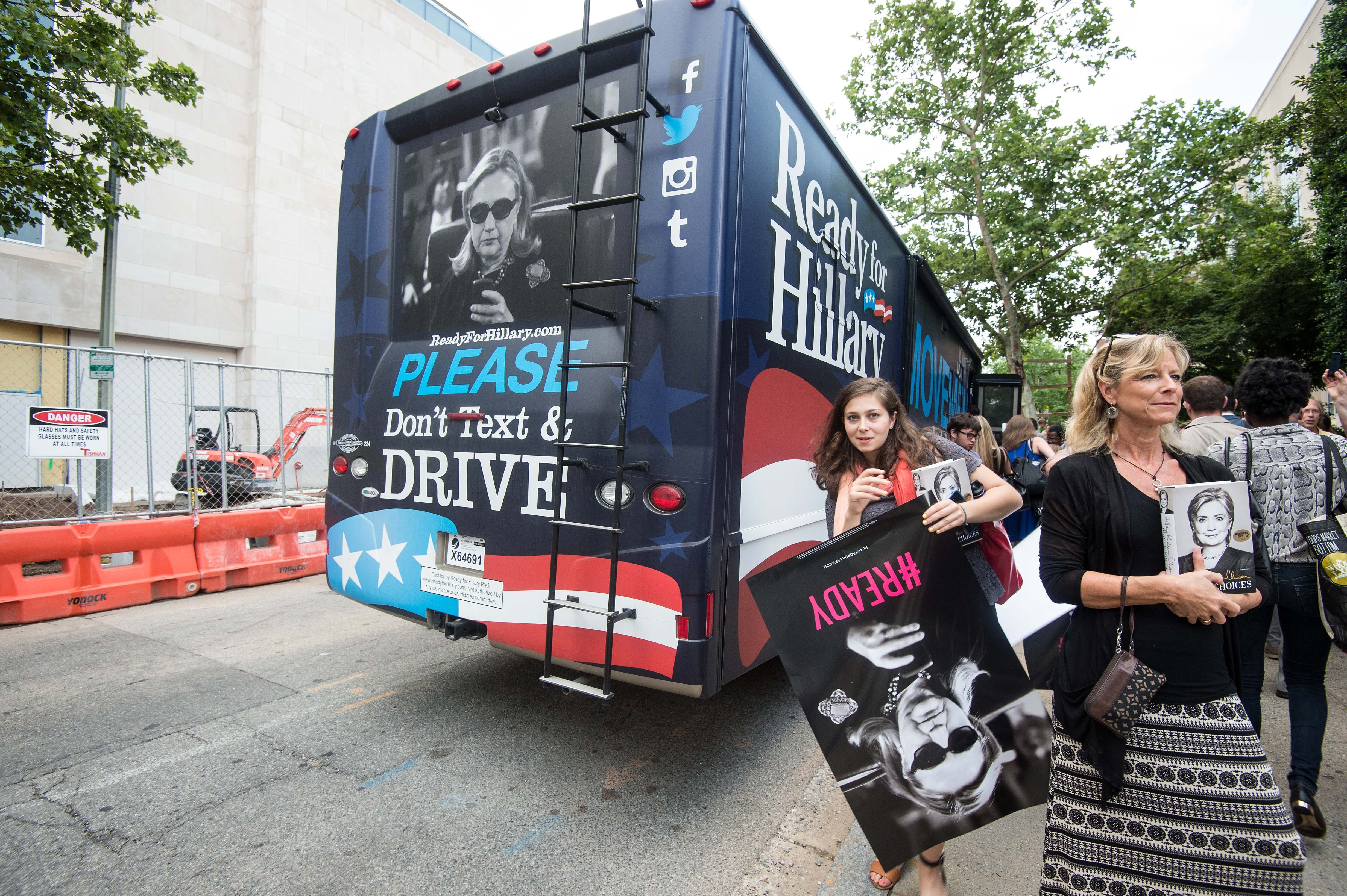 The Ready for Hillary bus in 2014. (NICHOLAS KAMM/AFP/Getty Images)