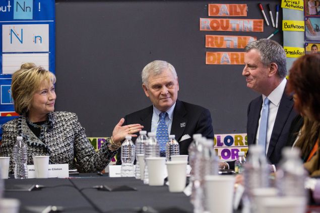 Hillary Clinton and Mayor Bill de Blasio.