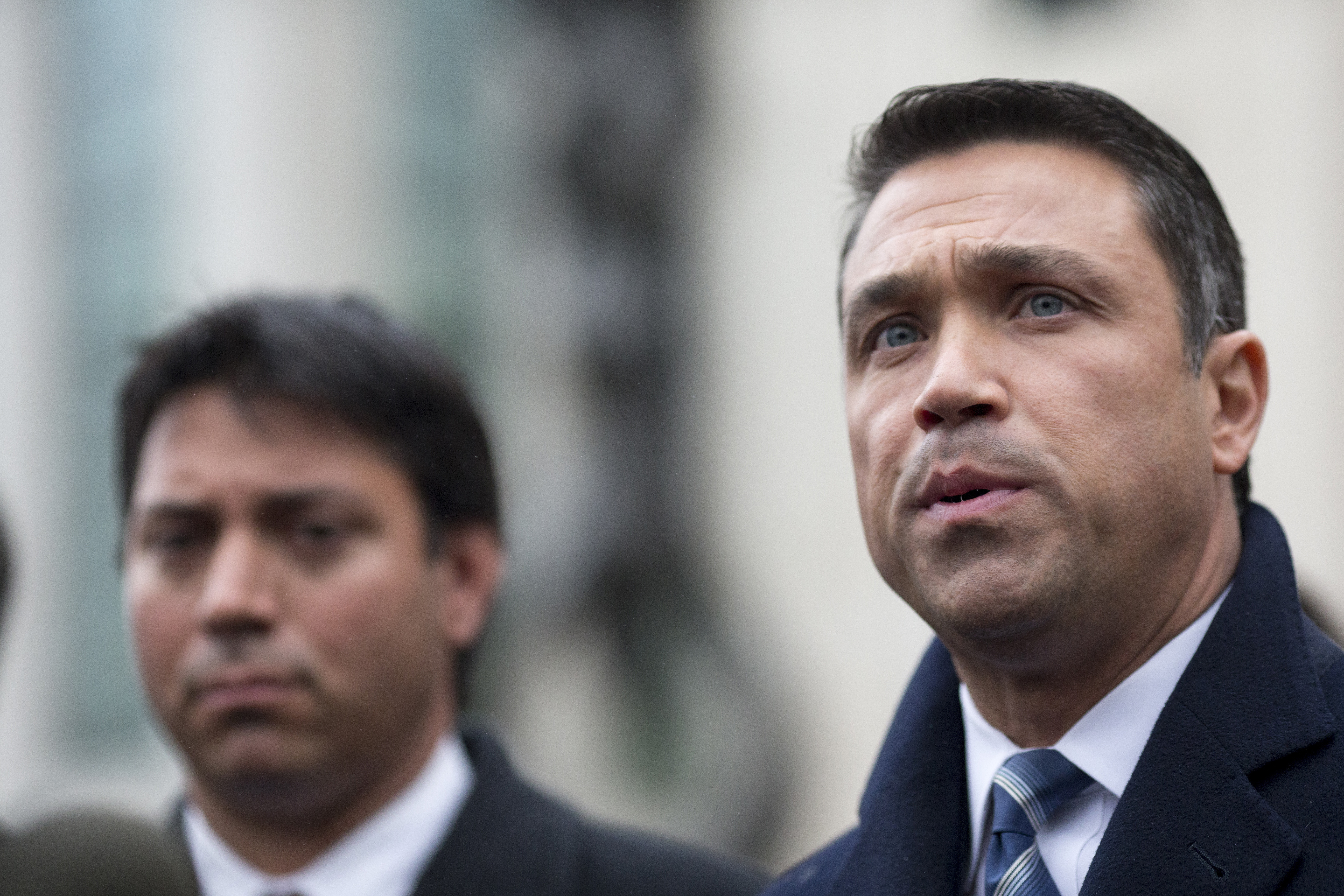 Former congressman Michael Grimm speaks to the media outside US District Court in Brooklyn, NY on December 23, 2014.  (Photo: Michael Graae/Getty Images)