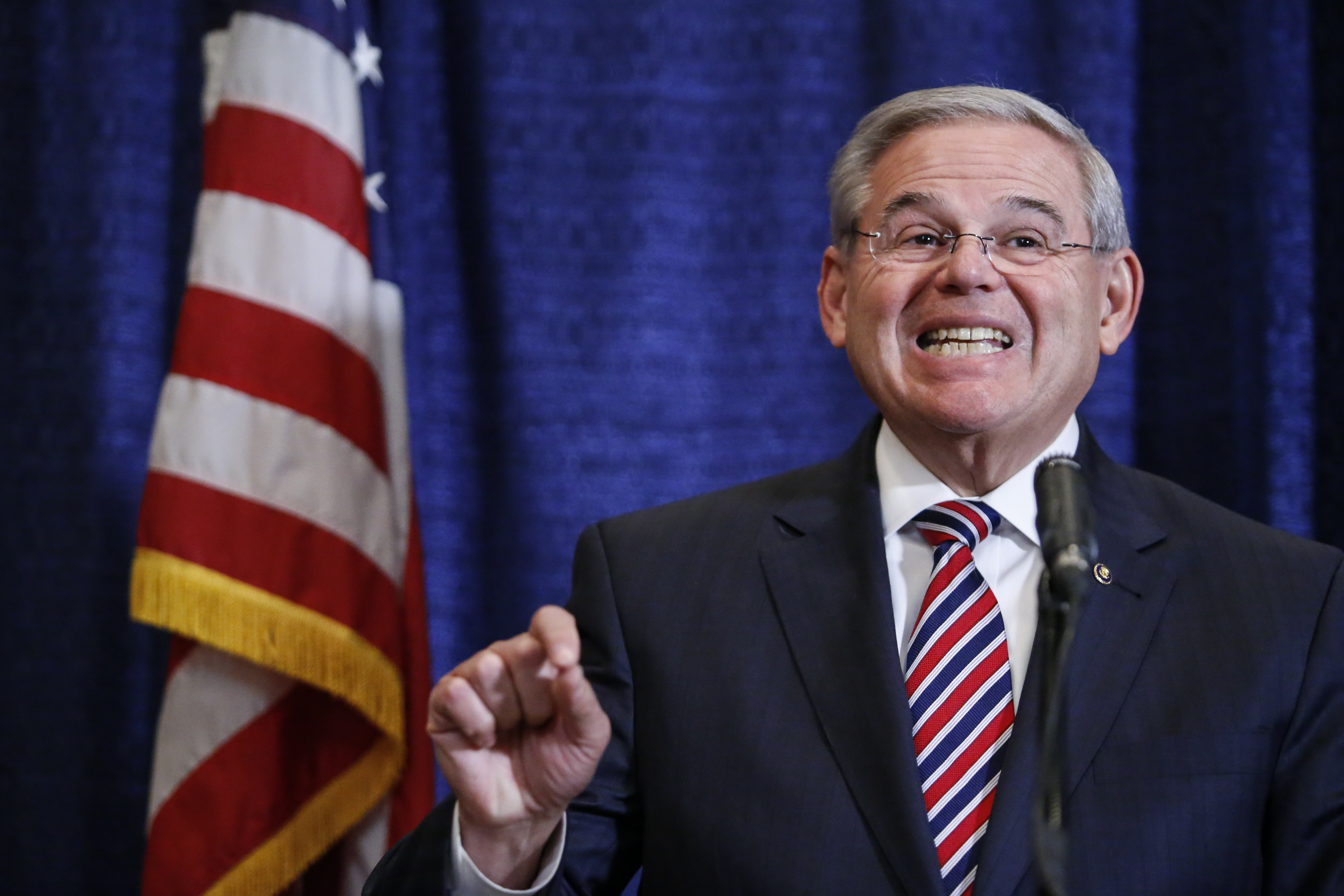 Sen. Robert Menendez (D-NJ) speaks at a press conference on April 1, 2015 in Newark, New Jersey. According to reports, Menendez has been indicted on federal corruption charges of conspiracy to commit bribery and wire fraud. (Photo by Kena Betancur/Getty Images)