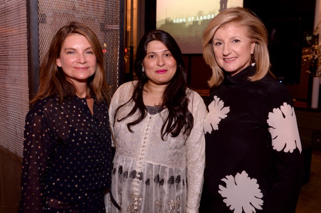 Natalie Massenent, Sharmeen Obaid-Chinoy and Arianna Huffington celebrate the premiere of Song of Lahore. (Photo: Getty)