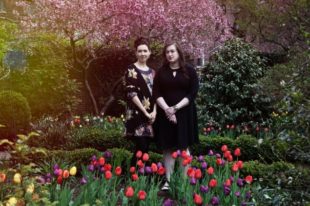 Laren Stover - editor at large Faerie magazine and Carolyn Turgeon - editor, Faerie Magazine in St Luke's garden, west village. (Photo: Celeste Sloman/New York Observer)