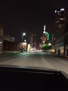 The view from the back of an Uber pickup truck. (Photo by Nate Freeman)