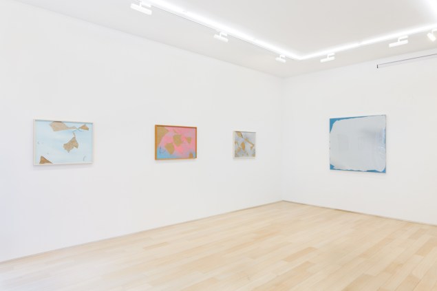 From left, Joe Goode's Torn Cloud "Vandalized," 1973; Untitled (GO #4), 1973; Torn Cloud Painting 2A, 1975; and Torn Cloud Painting. 33, 1971. Photo: Courtesy of Joe Goode & Van Doren Waxter