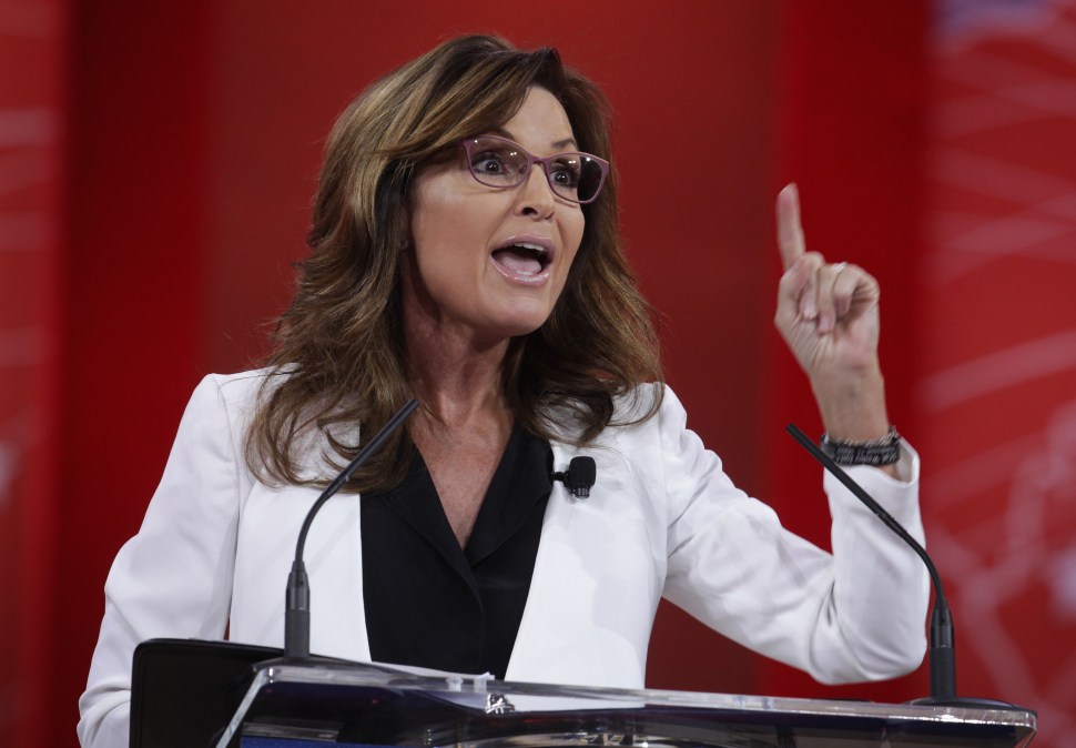 Former Alaska Governor Sarah Palin addresses the 42nd annual Conservative Political Action Conference (CPAC) February 26, 2015 in National Harbor, Maryland.  (Photo: Alex Wong/Getty Images)