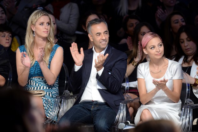 Nicky Hilton, Francisco Costa, and Nicole Richie at the Future of Fashion Runway Show. (Photo: Getty)