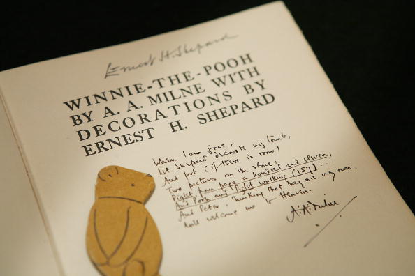 A rare Winnie-the-Pooh book showing an inscription from author sold in 2008 by Sotheby's. (Photo credit: Peter Macdiarmid/Getty Images)