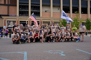 Members of Team Oscar Mike pose outside Citi Field after the Reebok Spartan Sprint. (Aaron Matthews)