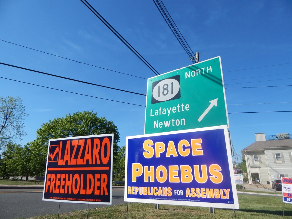 Campaign signs dot the roadside in Sparta, NJ.