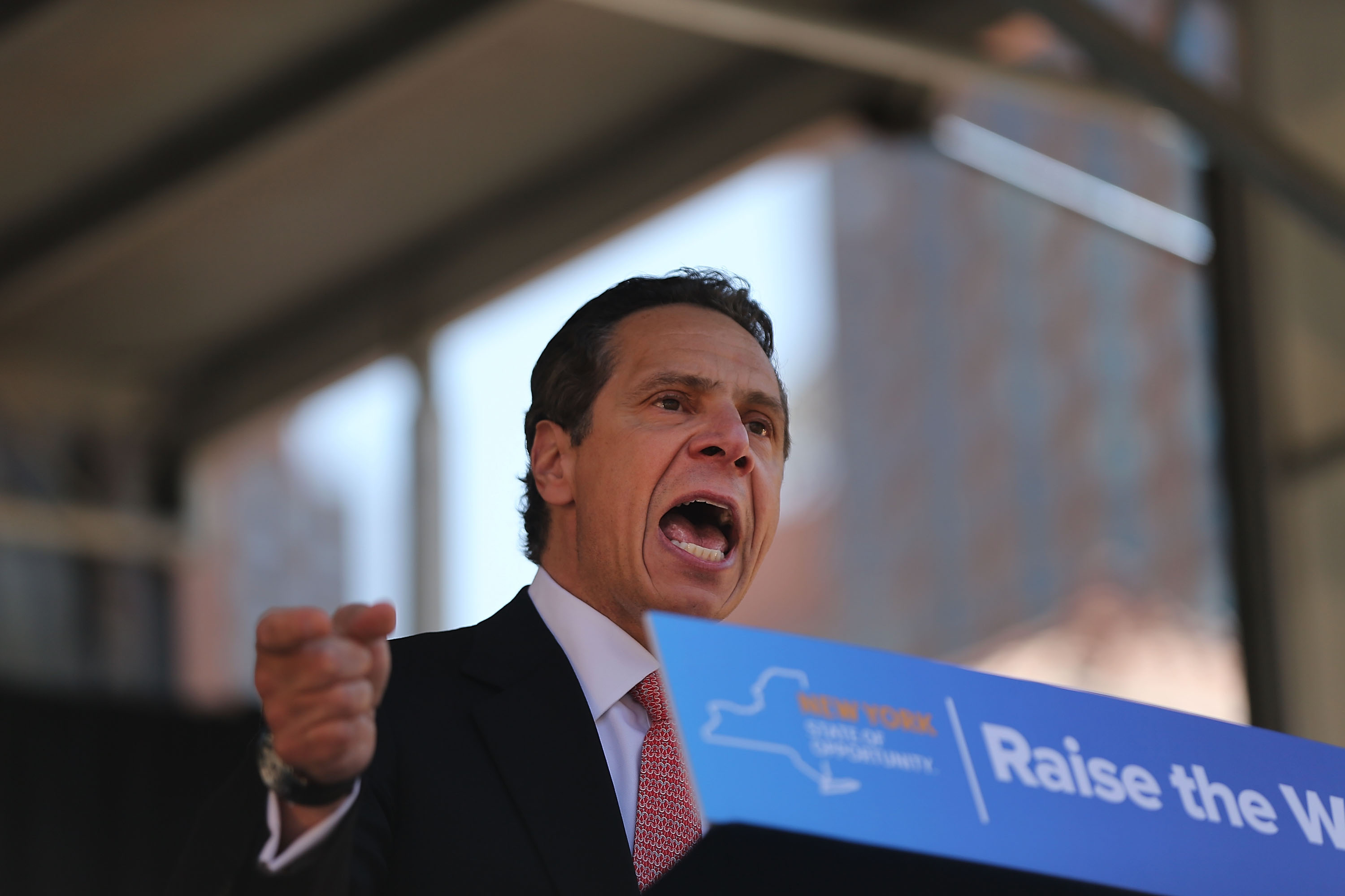 New York Governor Andrew Cuomo speaks to labor leaders and union workers at a rally in Union Square on May 7, 2015 in New York City. (Photo: Spencer Platt/Getty Images)