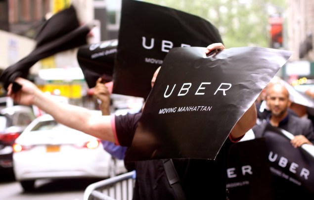 Dozens of Uber drivers protested a plan by the TLC that could change the service. (Giulia Olsson/New York Observer)