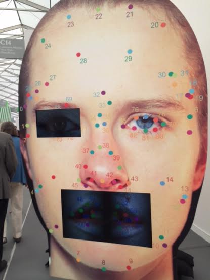 A Tony Oursler at Lehman Maupin's booth at Frieze, 2015.