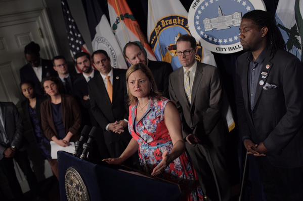 Melissa Mark-Viverito with the new "Affordable Housing Preservation Task Force" (Photo: William Alatriste/NYC Council).