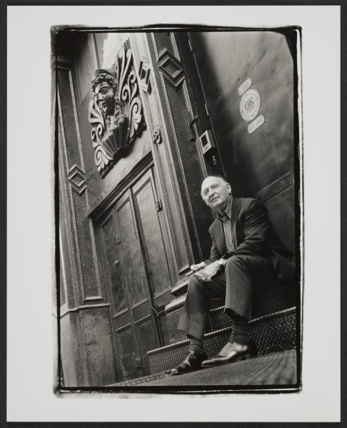 Ivan C. Karp on the steps of the OK Harris Works of Art gallery, 1995 September. (Photo: Algis Kemezys, Ivan C. Karp papers and OK Harris Works of Art gallery records, Archives of American Art, Smithsonian Institution)