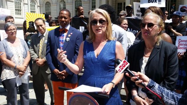 Piper Kerman outside City Hall today. (Photo: Ross Barkan/New York Observer)