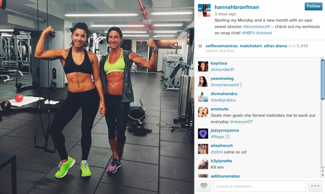 Hannah Bronfman worked out with Kira Stokes. (Photo: Instagram)