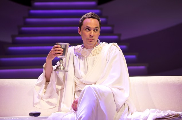 Jim Parsons, left, dons his holy vestments in An Act of God. (Photo: Jeremy Daniel)