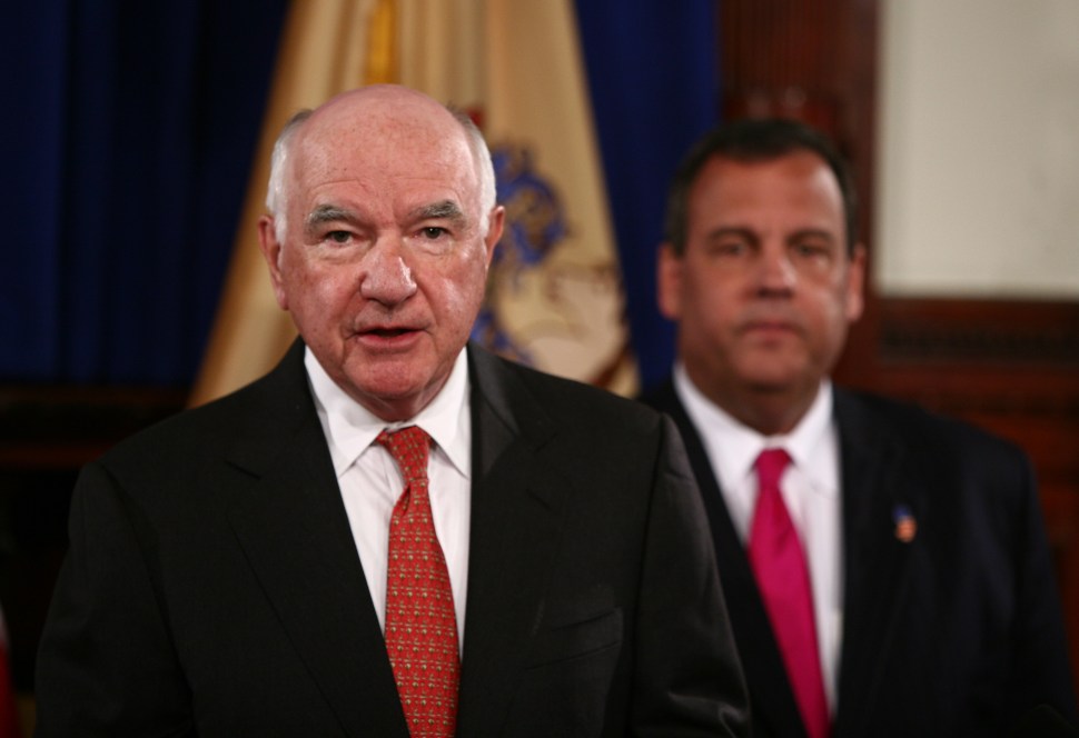 Governor Chris Christie announces the nomination of John Degnan to serve as the new Chairman of the Port Authority of New York and New Jersey during a press conference at the Statehouse in Trenton, N.J. on Tuesday, April 29, 2014. (Governor's Office/Tim Larsen)