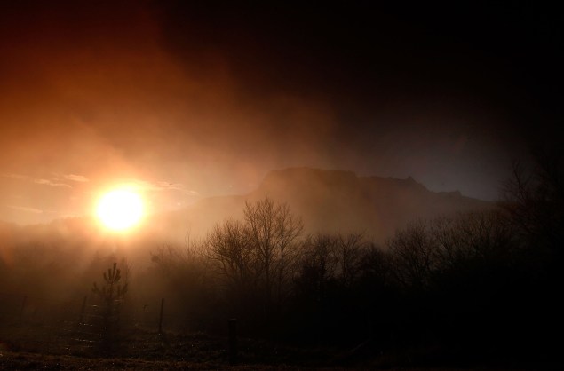 BUGARACH, FRANCE - DECEMBER 20: Sun rise in Bugarath, a small village in the foothills of the Pyrenees on December 20, 2012 in Bugarach, France. Miviludes, the French Government's dedicated sect watchdog, are investigating the likelihood of apocalyptic sect activity or ritualised suicides due to the prophecy of an ancient Mayan calendar which also claims that Burgarach is the only place on Earth which will be saved from the apocalypse on the evening of December 21, 2012. (Photo by Patrick Aventurier/Getty Images)