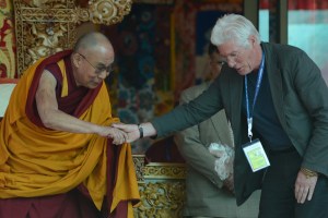 US actor Richard Gere (R) shakes hands with Tibetan spiritual leader, the Dalai Lama to greet him on his 79th birthday at Choglamsar, about 10 kms from Leh, Ladakh on July 6, 2014. The Dalai Lama  (STR/AFP/Getty Images)