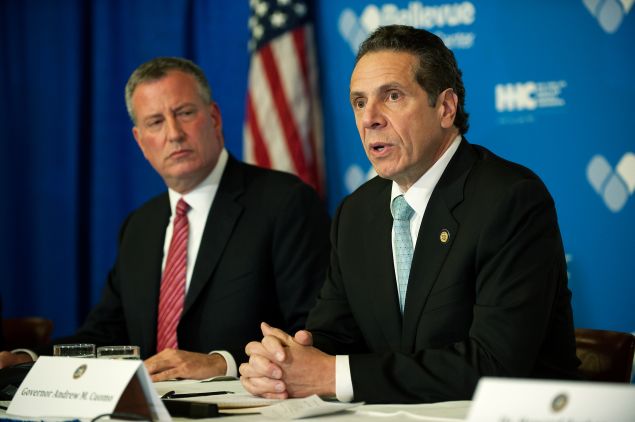 Mayor Bill de Blasio with Gov. Andrew Cuomo.