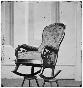 WASHINGTON, DC - APRIL:  In this image from the U.S. Library of Congress, the rocking chair used by of U.S. President Abraham Lincoln at Ford's Theater is seen April ,1865 in Washington, DC.  (Photo by U.S. Library of Congress via Getty Images)