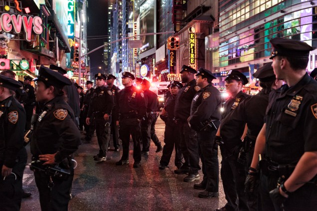 NYPD officers at a recent protest in Times Square. (Photo: Getty Images)