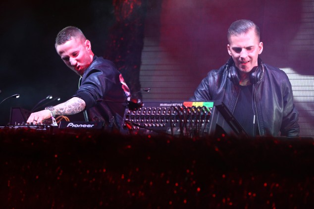 Christian Karlsson and Linus Eklow of Galantis perform onstage at Coachella.  (Photo: Getty Images)