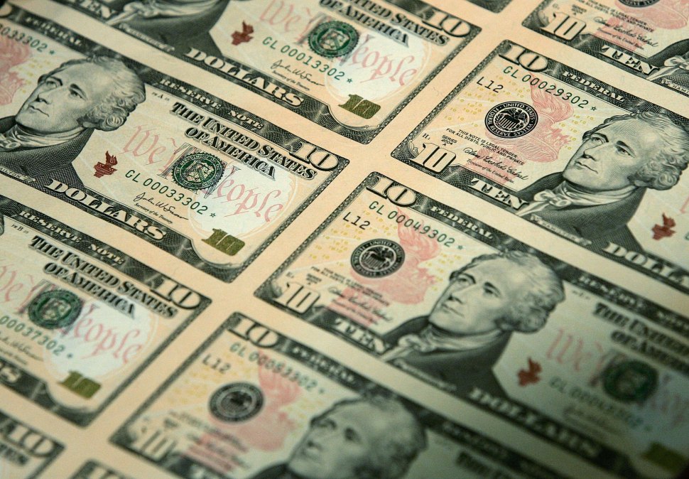An uncut sheet of $10 bills at National Archives in 2006 in Washington, DC. The new redesigned bill will feature Alexander Hamilton and a to-be-determined woman. (Photo by Alex Wong/Getty Images)