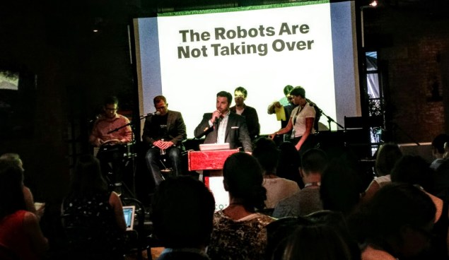 "The Robots Will Not Take Over" panel at the Wythe Hotel in Williamsburg, part of the 2015 Northside Innovation Festival. (Photo: Brady Dale/Observer)