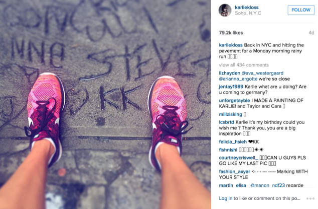 Ms. Kloss slipped into her sneakers for a morning run. (Photo: Instagram/Karlie Kloss)