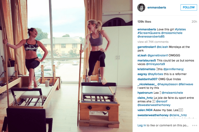 Ms. Michele and Ms. Roberts hit the Pilates studio. (Photo: Instagram/Emma Roberts)