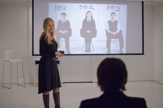 WAYWARD PINES: Megan Fisher (guest star Hope Davis) holds an orientation with new students at Wayward Pines Academy in the "The Truth" episode of WAYWARD PINES airing Thursday, June 11 (9:00-10:00 PM ET/PT) on FOX. ©2015 Fox Broadcasting Co. Cr: Liane Hentscher/FOX
