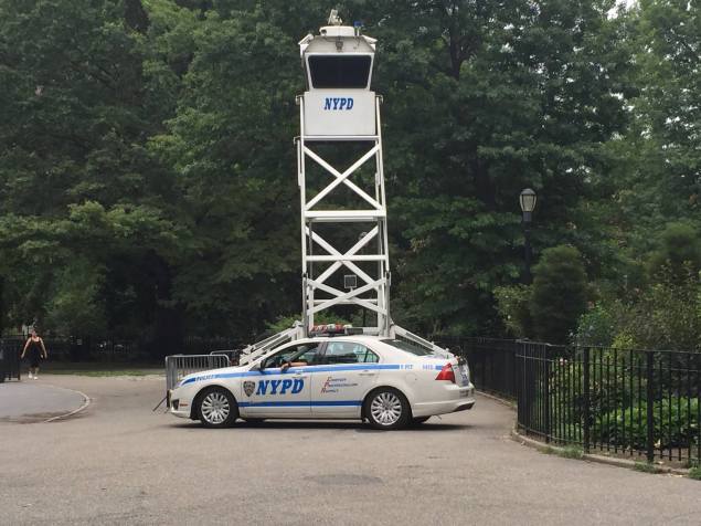 An NYPD tower was installed in Tompkins Square park on Tuesday. (Photo: Facebook.com/Tompkins Square Park)