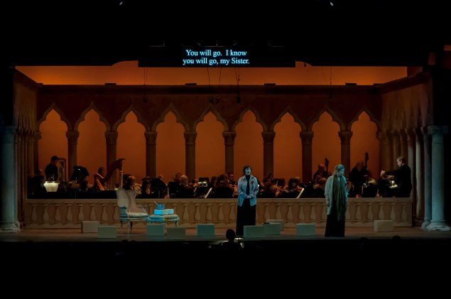 Jennifer Larmore, mezzo-soprano, and Jennifer Check, soprano,  in Dialogues des Carmélites by Francis Poulenc, in the Venetian Theater at Caramoor in Katonah New York on July 23, 2015. (Photo: Courtesy of Gabe Palacio)