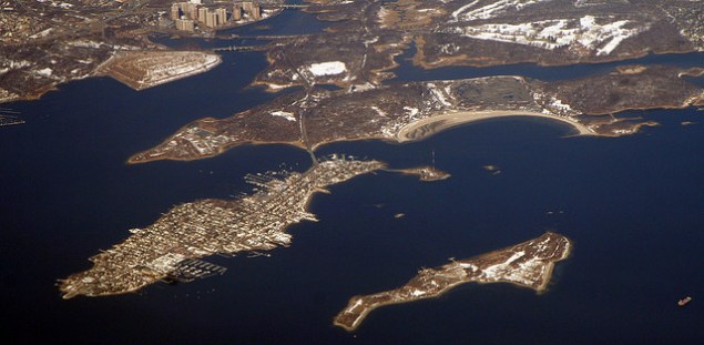An aerial view of Hart Island. (Doc Searles/flickr)