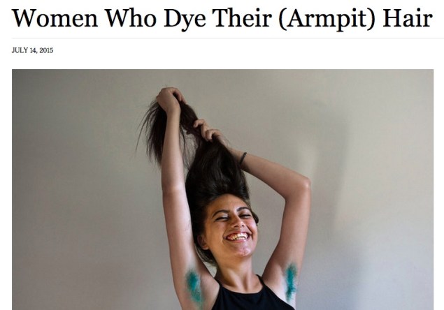 A screenshot of the Times' story on women who dye their armpit hair varying colors.