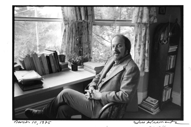 E.L. Doctorow photographed by Jill Krementz on March 10, 1975 at his writing desk in New Rochelle.