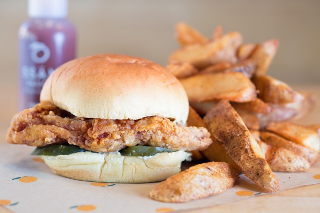 David Chang's spicy fried chicken sandwich at Fuku, in the East Village. (Photo: Gabriele Stabile)