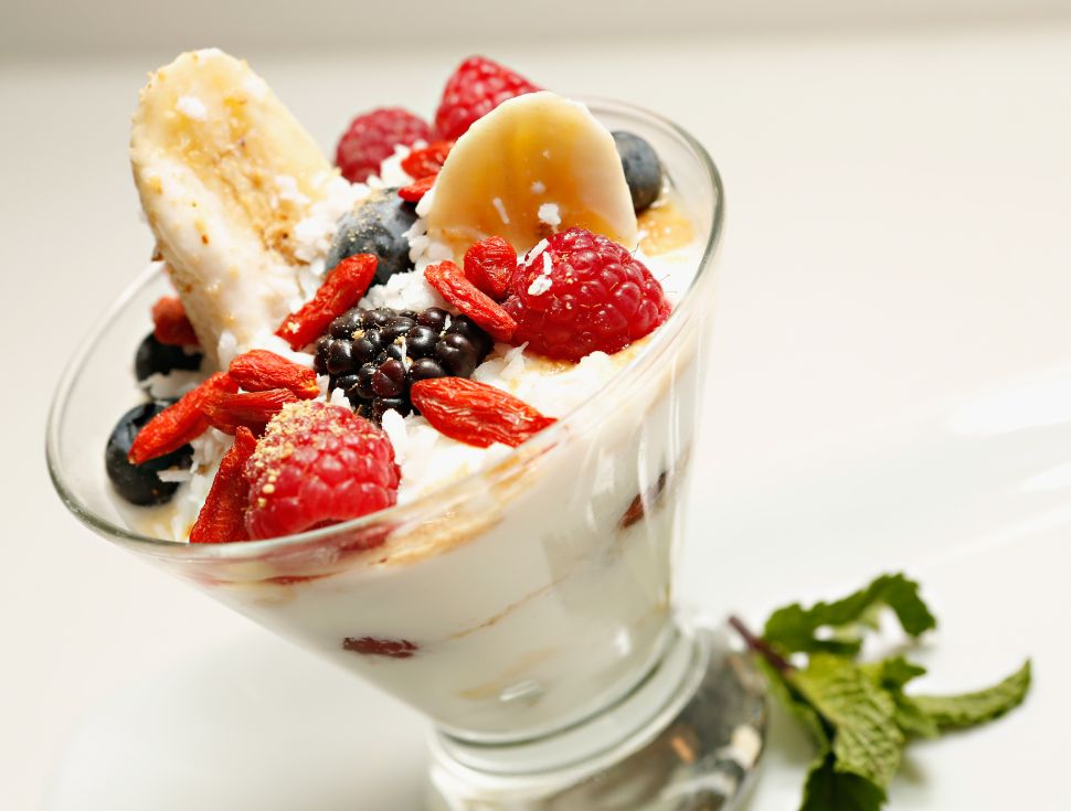 Banana Yogurt Split with Berries.