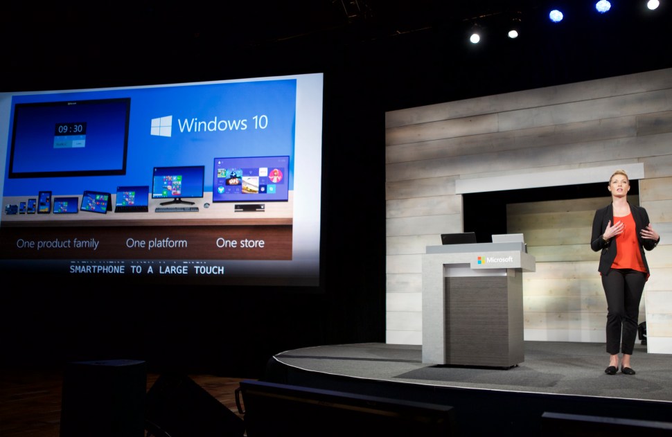 BELLEVUE, WA - DECEMBER 3: Microsoft's Ashley Frank talks about Windows 10 during Microsoft Shareholders Meeting December 3, 2014 in Bellevue, Washington. The meeting as first without Steve Ballmer as the company's CEO and the first without Bill Gates as the Chairman of the Board.