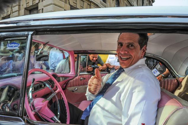 Gov. Andrew Cuomo sits inside a vintage car in Cuba in April (Photo: YAMIL LAGE/AFP/Getty Images).