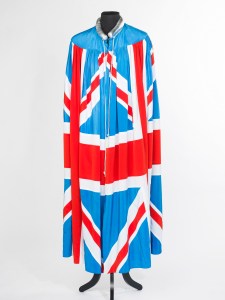 Mick's Chrissie Walsh designed, Britannia flag cape was worn at the UK gigs in June on the band's European Tour of 1982 taken on June 25, 2015.