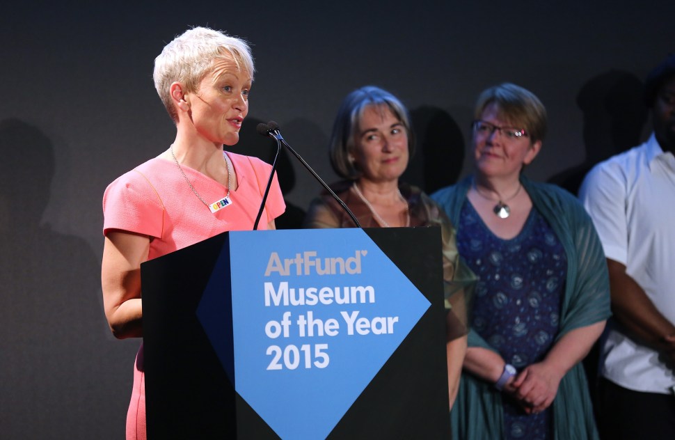 Director of the Whitworth, Maria Balshaw speaks as the museum wins the U.K.'s largest arts prize. (Photo by Tim P. Whitby/Getty Images for The Art Fund)
