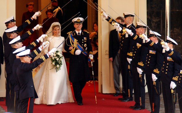 The Netherlands' Queen Maxima wore a Valentino gown for her 2002 wedding in Amsterdam. (Photo: Anthony Harvey/Getty Images)