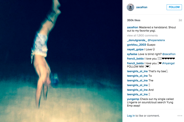 Mr. Efron pulled off an impressive handstand. (Photo: Instagram/Zac Efron)