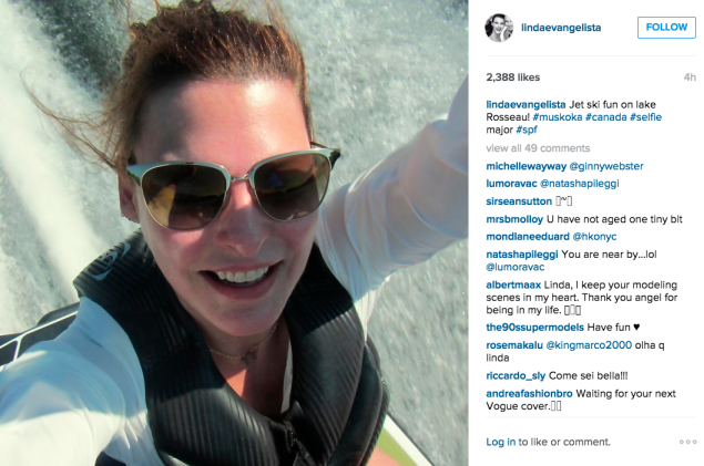 Ms. Evangelista went jet skiing. (Photo: Instagram/Linda Evangelista)