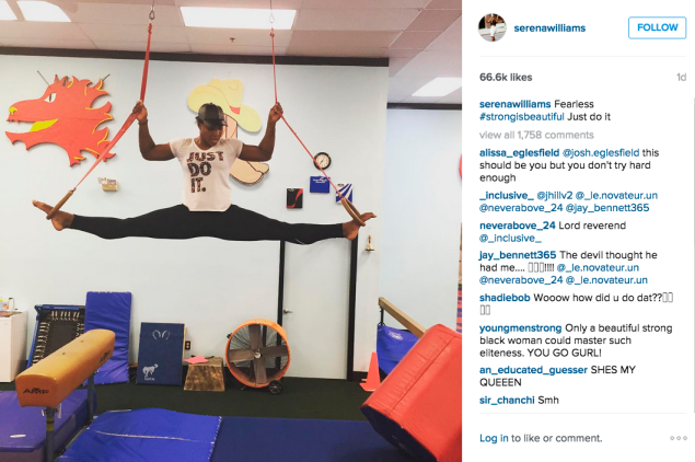 Ms. Williams took her workout off the ground. (Photo: Instagram/Serena Williams)